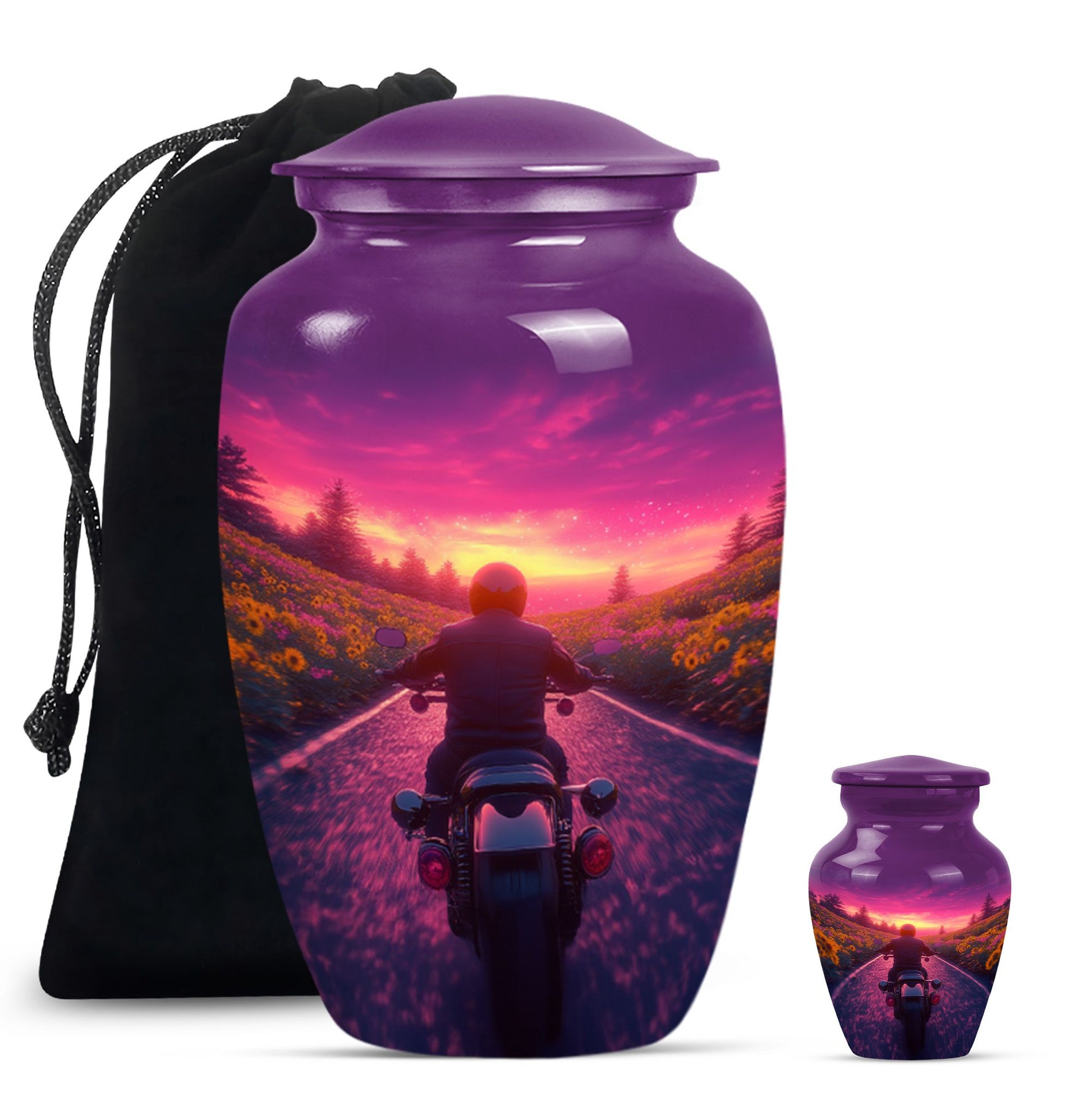 Motorbike Riders Theme Large Urn With 1 Keepsake Urn