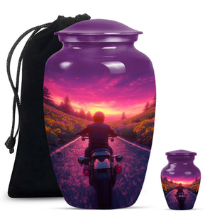 Motorbike Riders Theme Large Urn With 1 Keepsake Urn