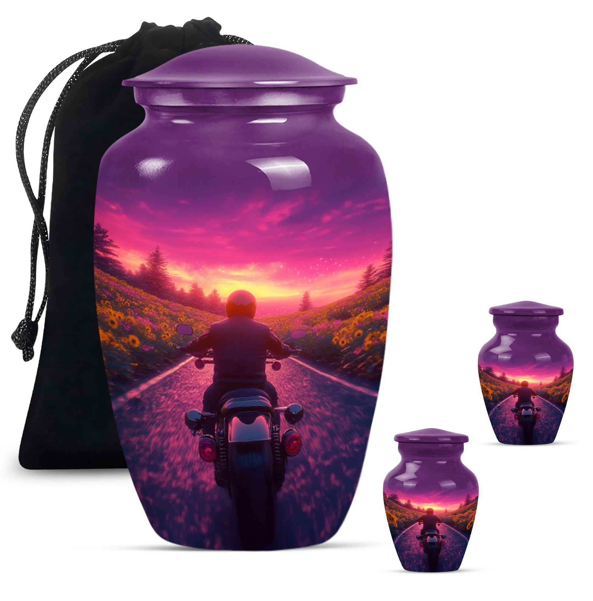 Motorbike Riders Theme Large Urn With 2 Keepsake Urn