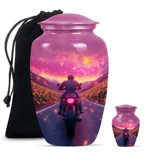 Motorbike Riders Theme Large Urn With 1 Keepsake Urn