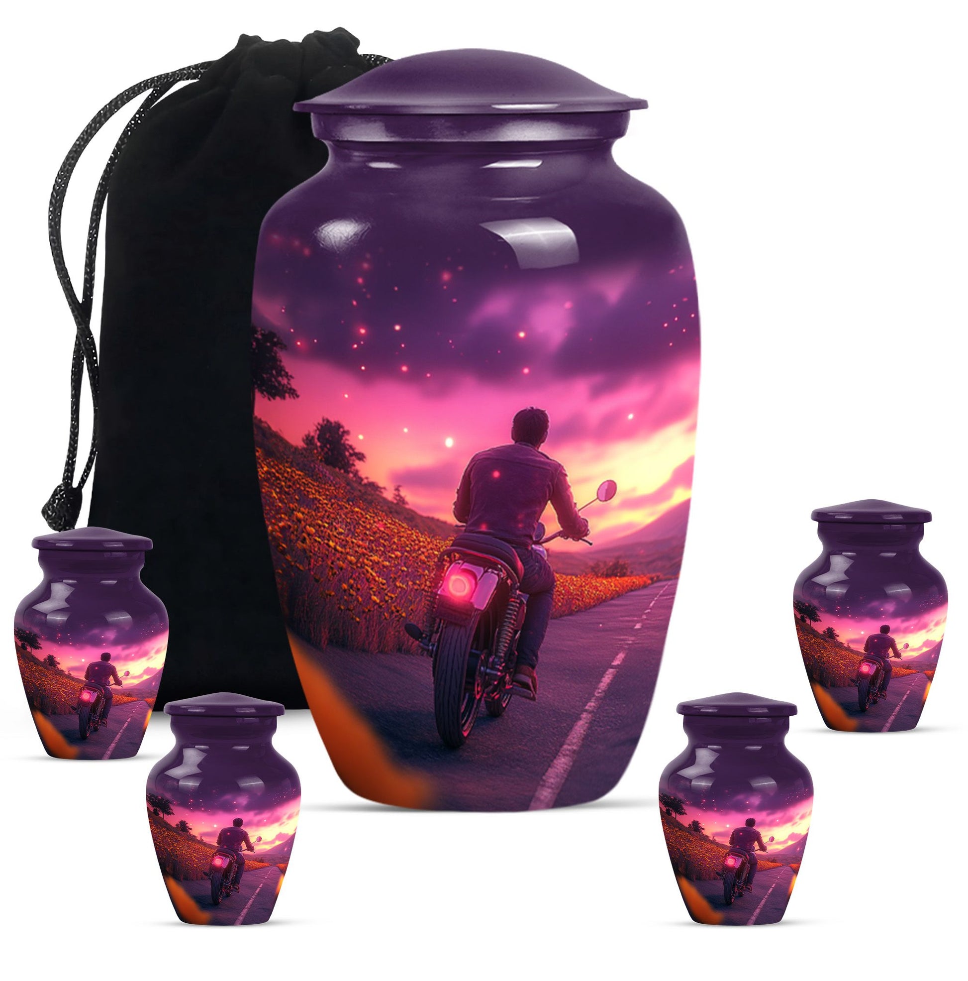 Motorbike Riders Theme Large Urn With 4 Keepsake Urn
