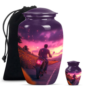 Motorbike Riders Theme Large Urn With 1 Keepsake Urn