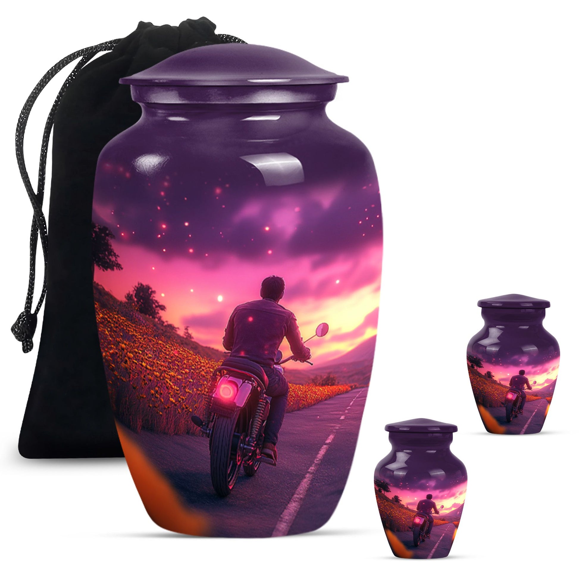 Motorbike Riders Theme Large Urn With 2 Keepsake Urn