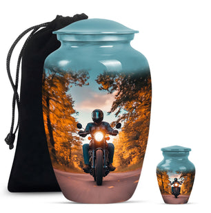 Motorbike Riders Theme Large Urn With 1 Keepsake Urn