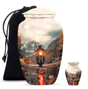 Motorbike Riders Theme Large Urn With 1 Keepsake Urn