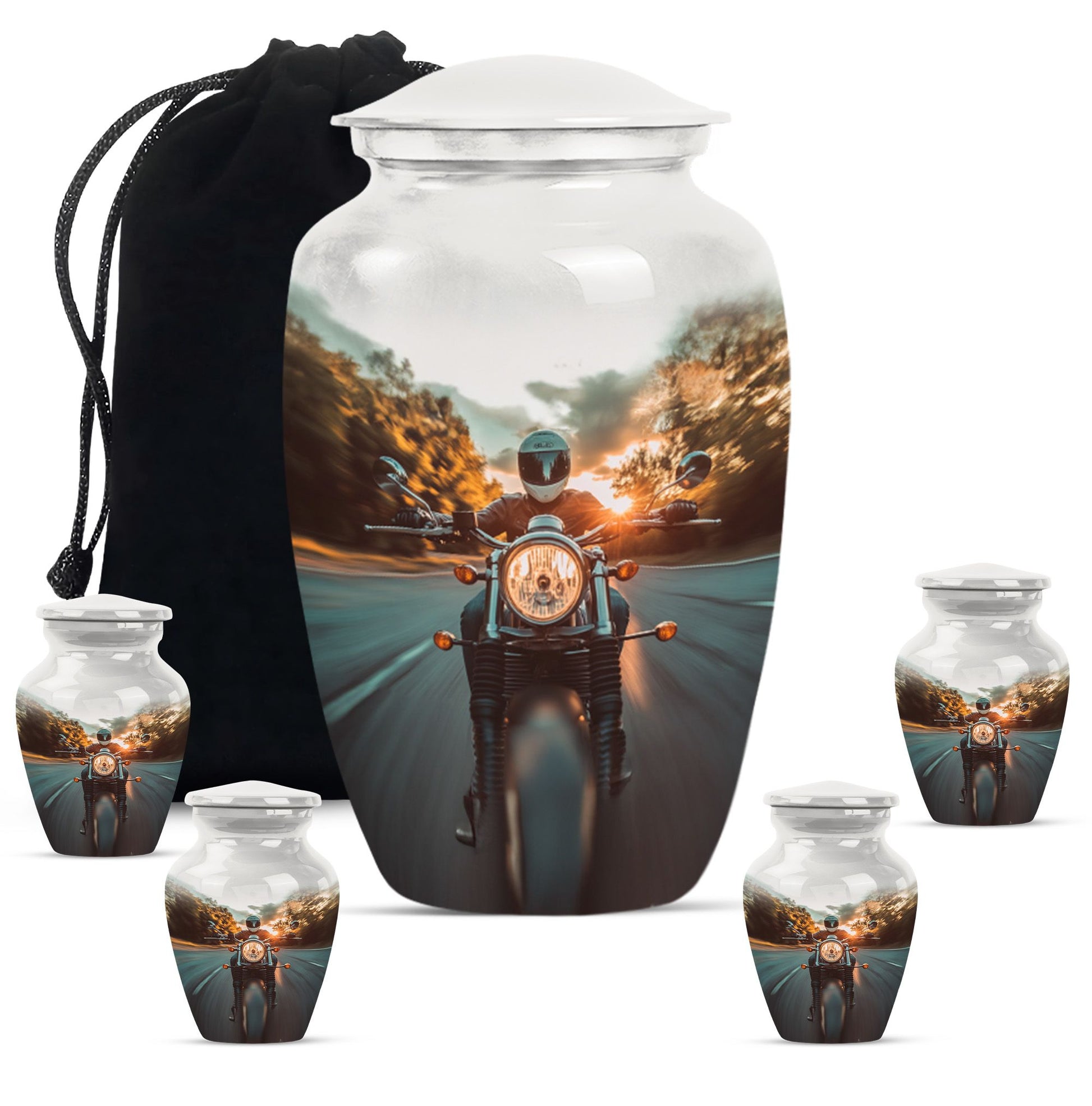 Motorbike Riders Theme Large Urn With 4 Keepsake Urn