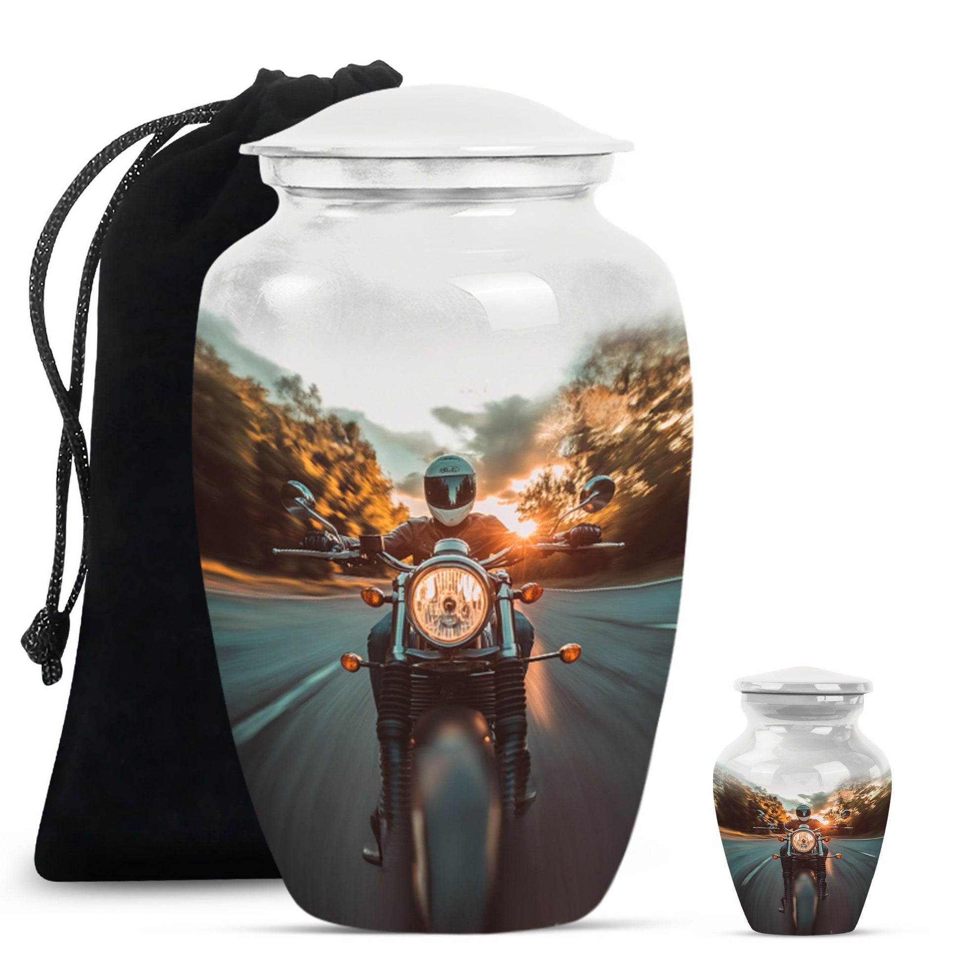 Motorbike Riders Theme Large Urn With 1 Keepsake Urn