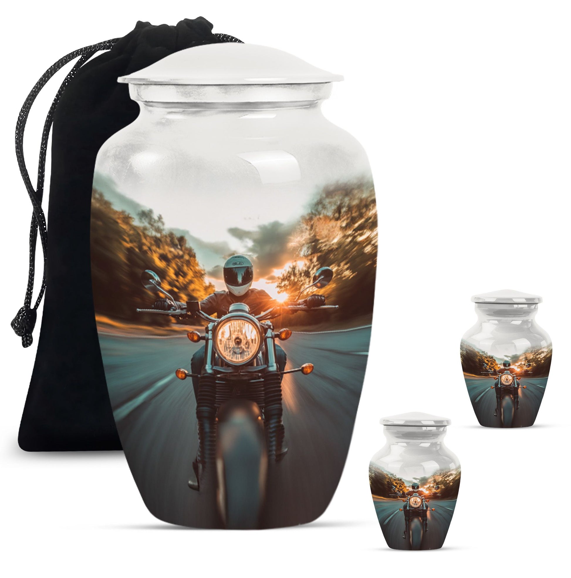 Motorbike Riders Theme Large Urn With 2 Keepsake Urn