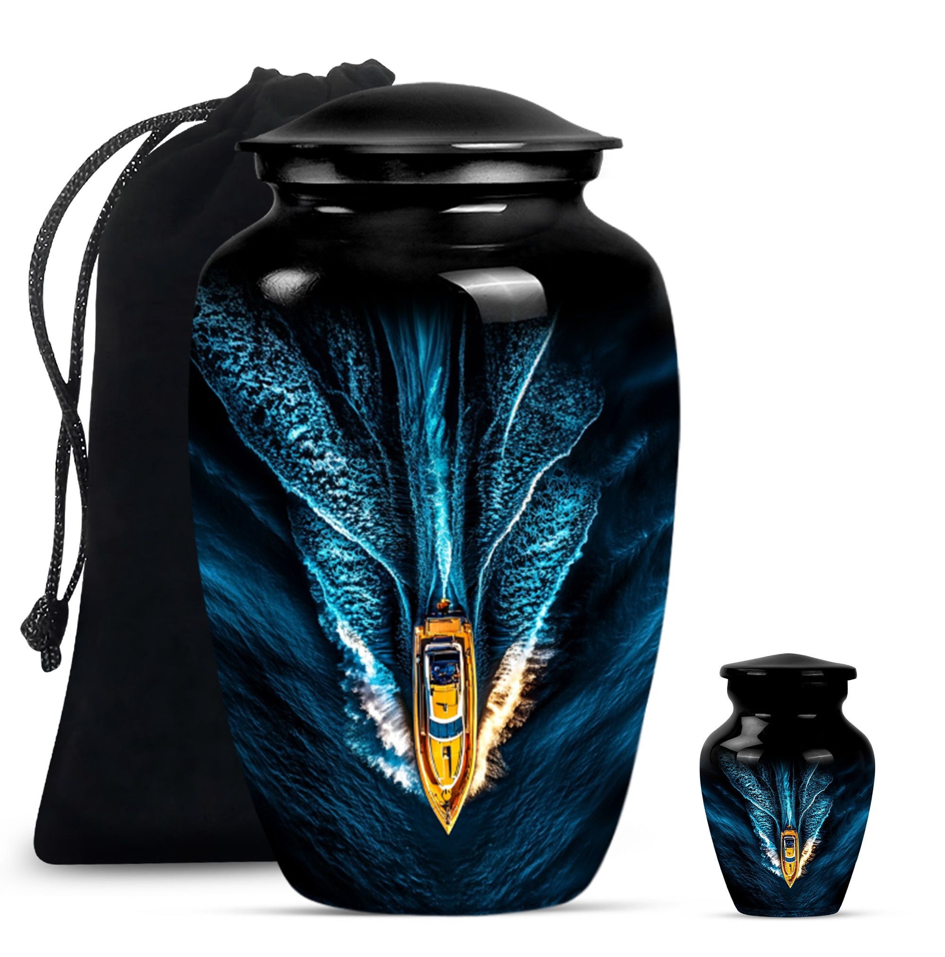 Speed Boat Theme Large Urn With 1 Keepsake Urn