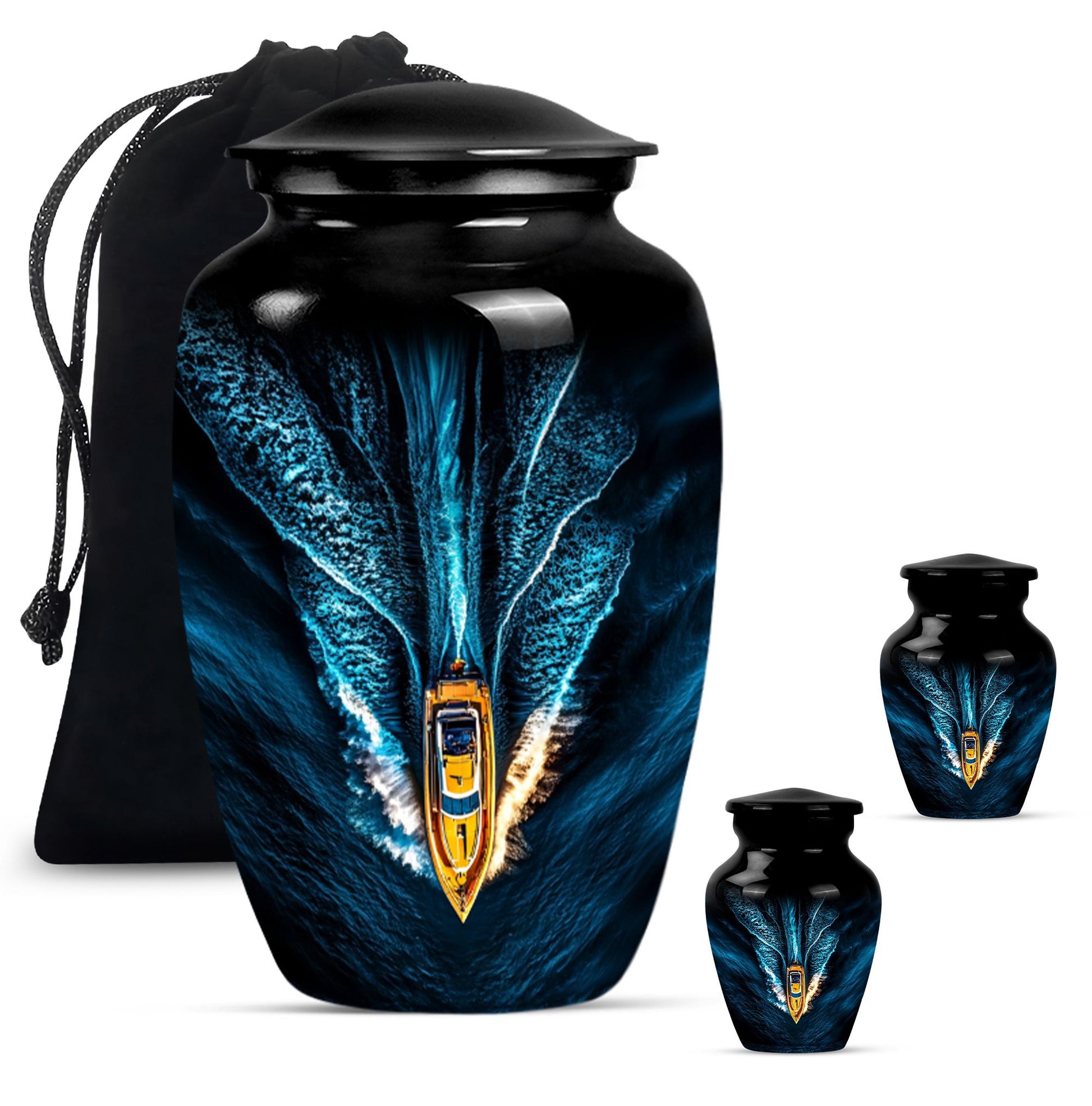 Speed Boat Theme Large Urn With 2 Keepsake Urn