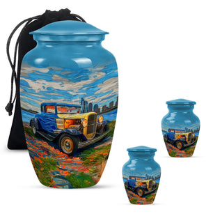 Car Theme Large Urn With 2 Keepsake Urn