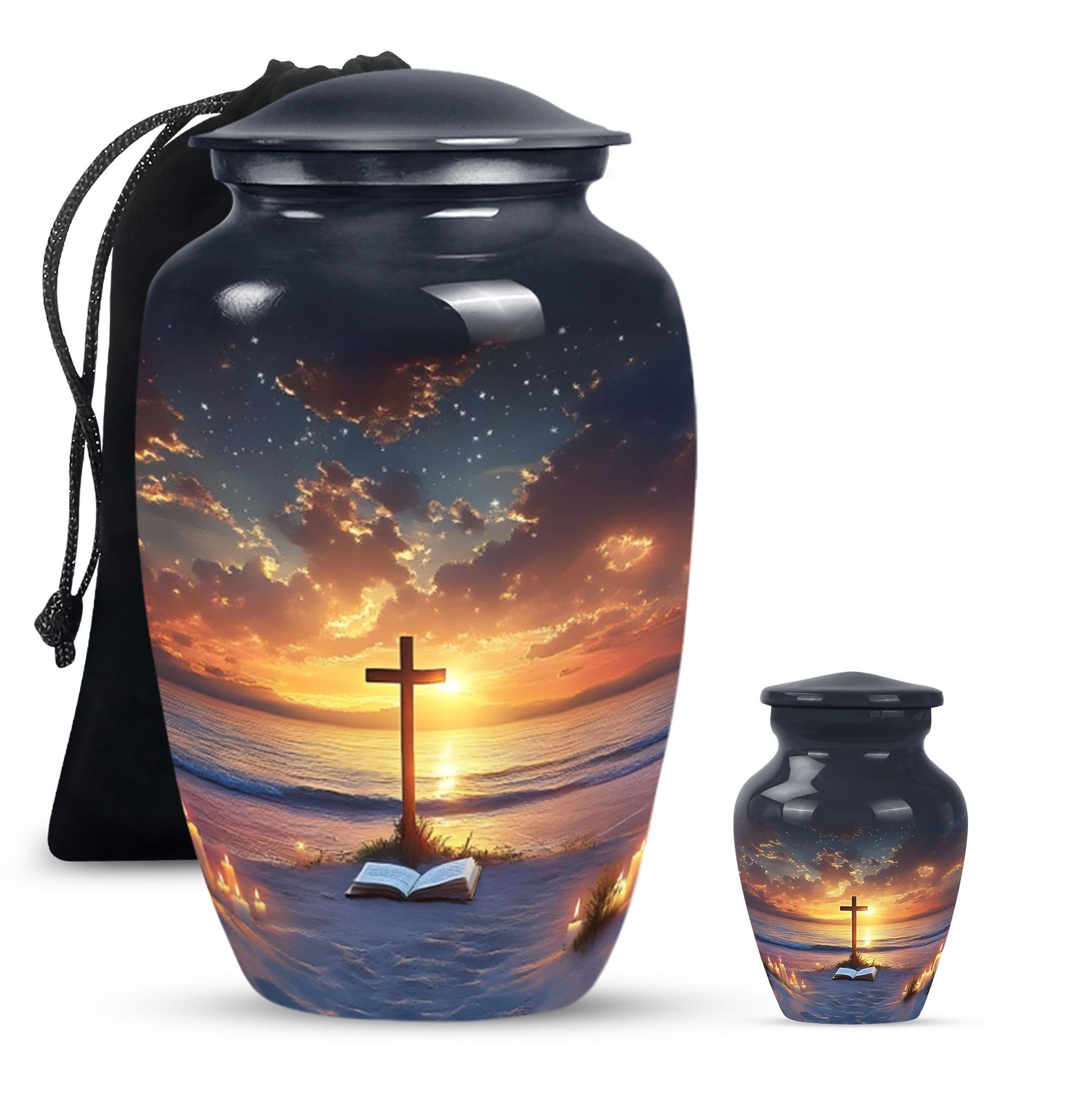 Cross Theme Large Urn With 1 Keepsake Urn