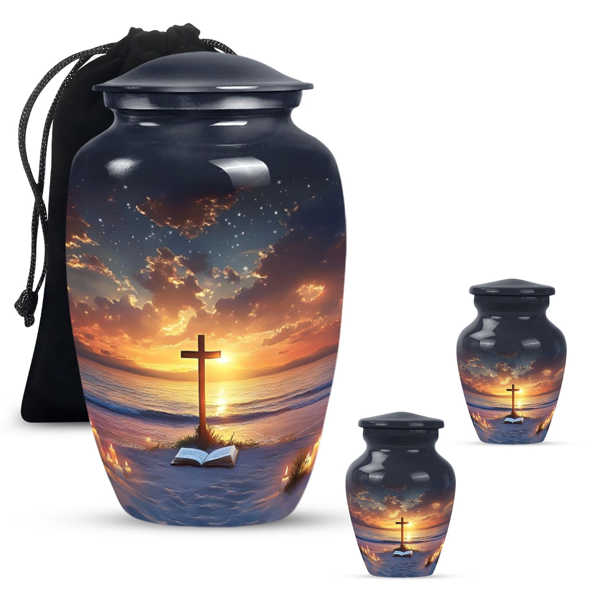Cross Theme Large Urn With 2 Keepsake Urn