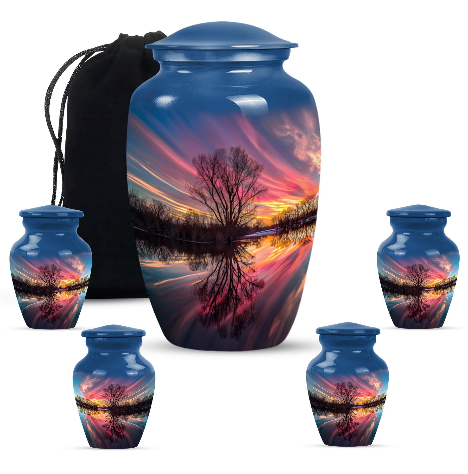 River Theme Large Urn With 4 Keepsake Urn