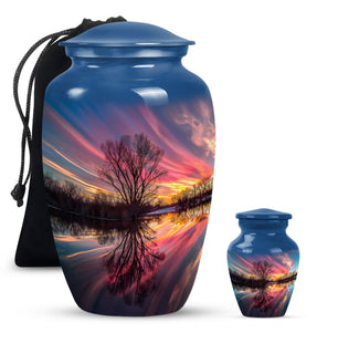 River Theme Large Urn With 1 Keepsake Urn