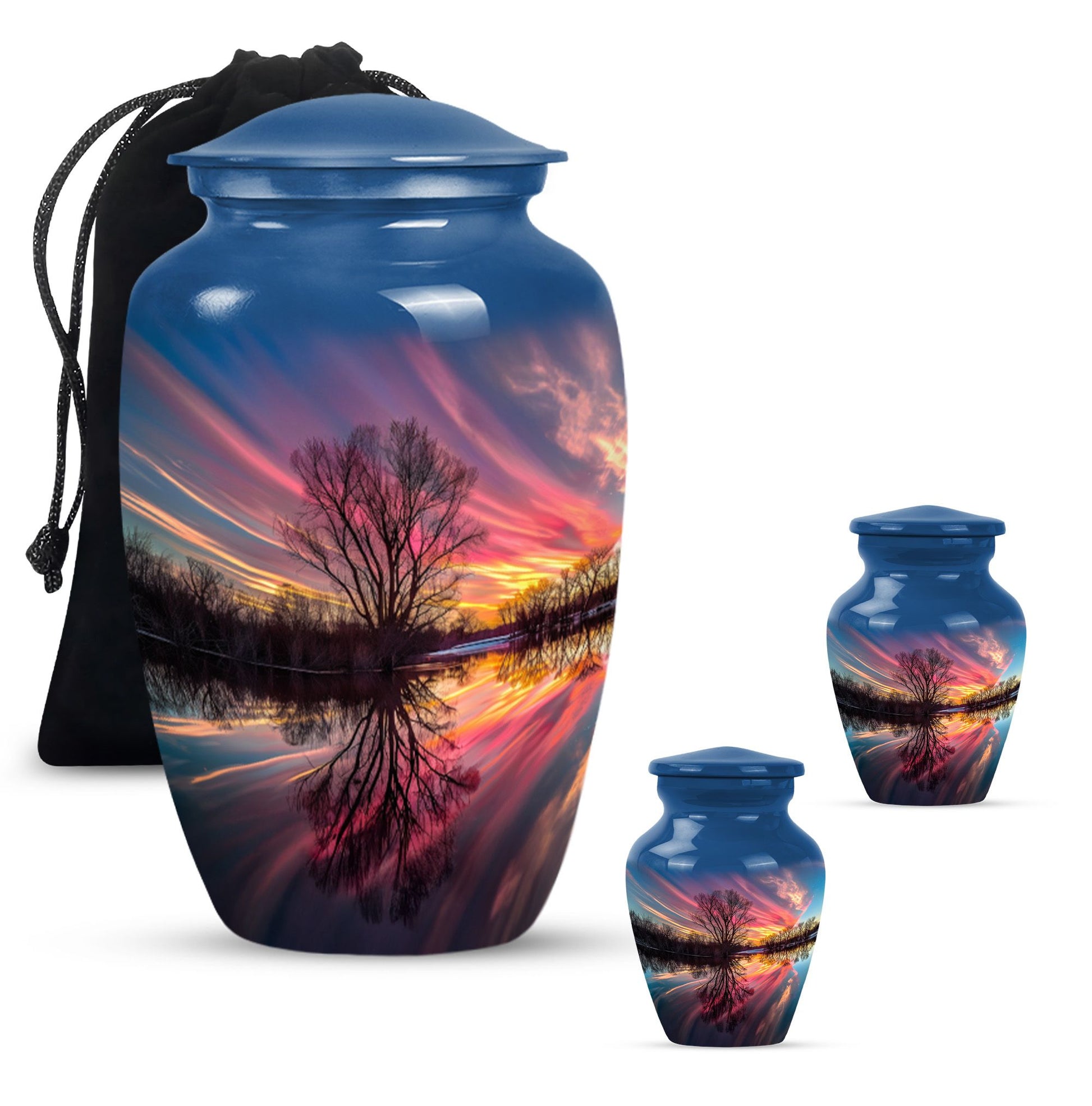 River Theme Large Urn With 2 Keepsake Urn