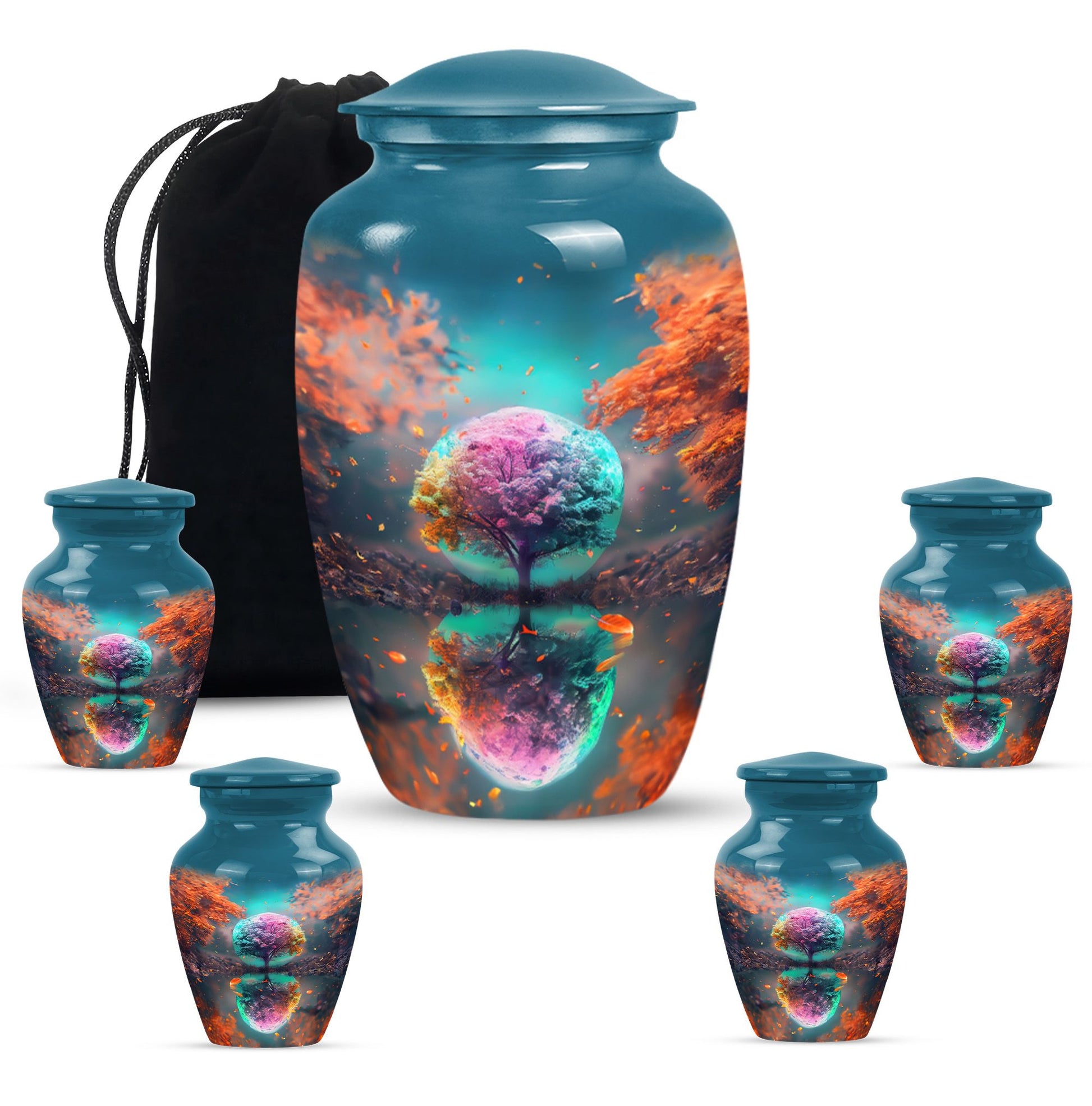 Tree Theme Large Urn With 4 Keepsake Urn