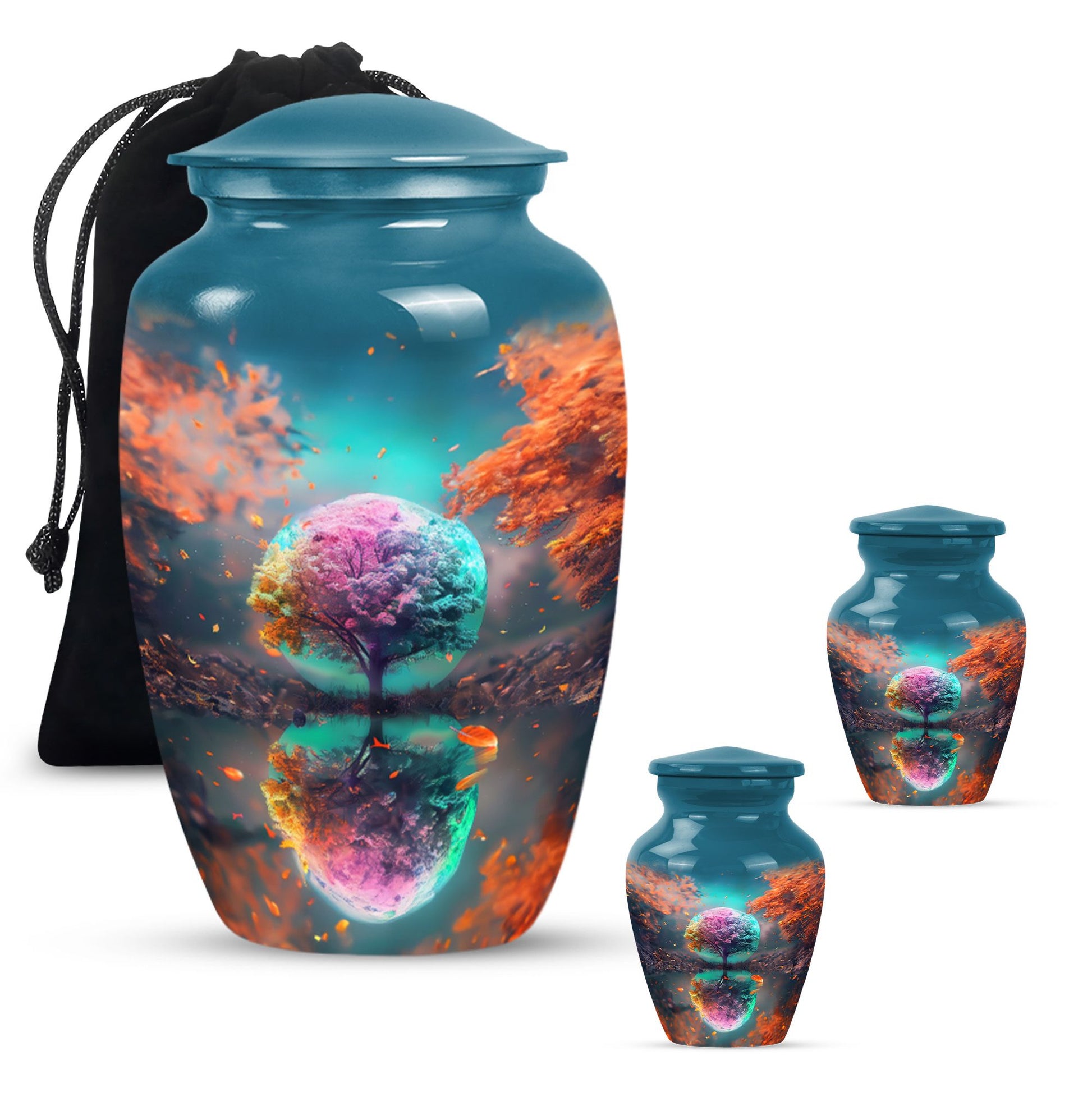Tree Theme Large Urn With 2 Keepsake Urn