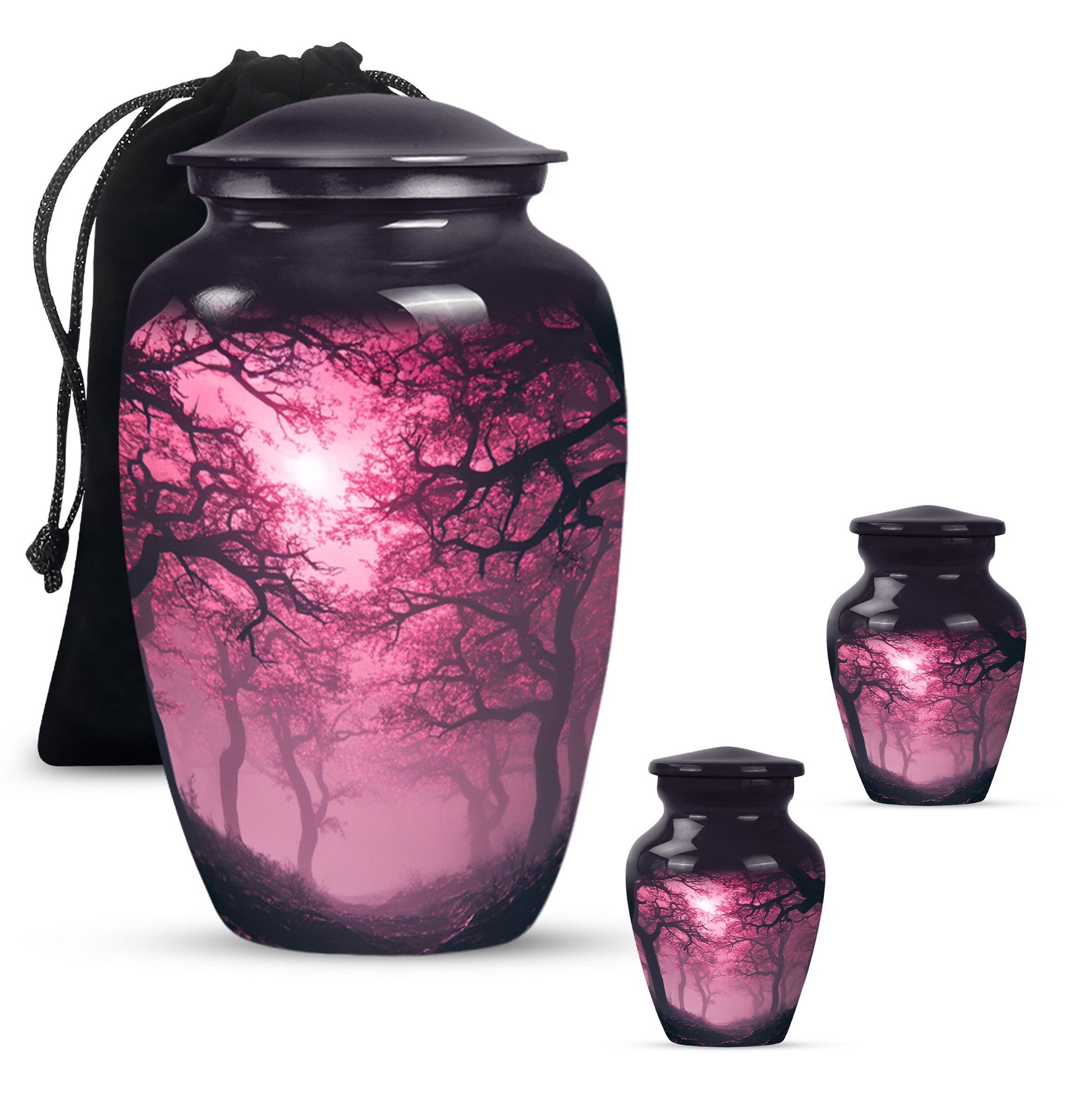 Tree Theme Large Urn With 2 Keepsake Urn