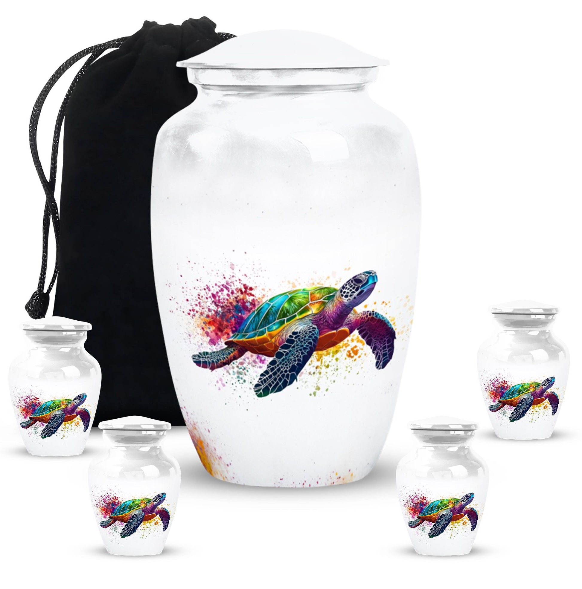 Tortoise Theme Large Urn With 4 Keepsake Urn