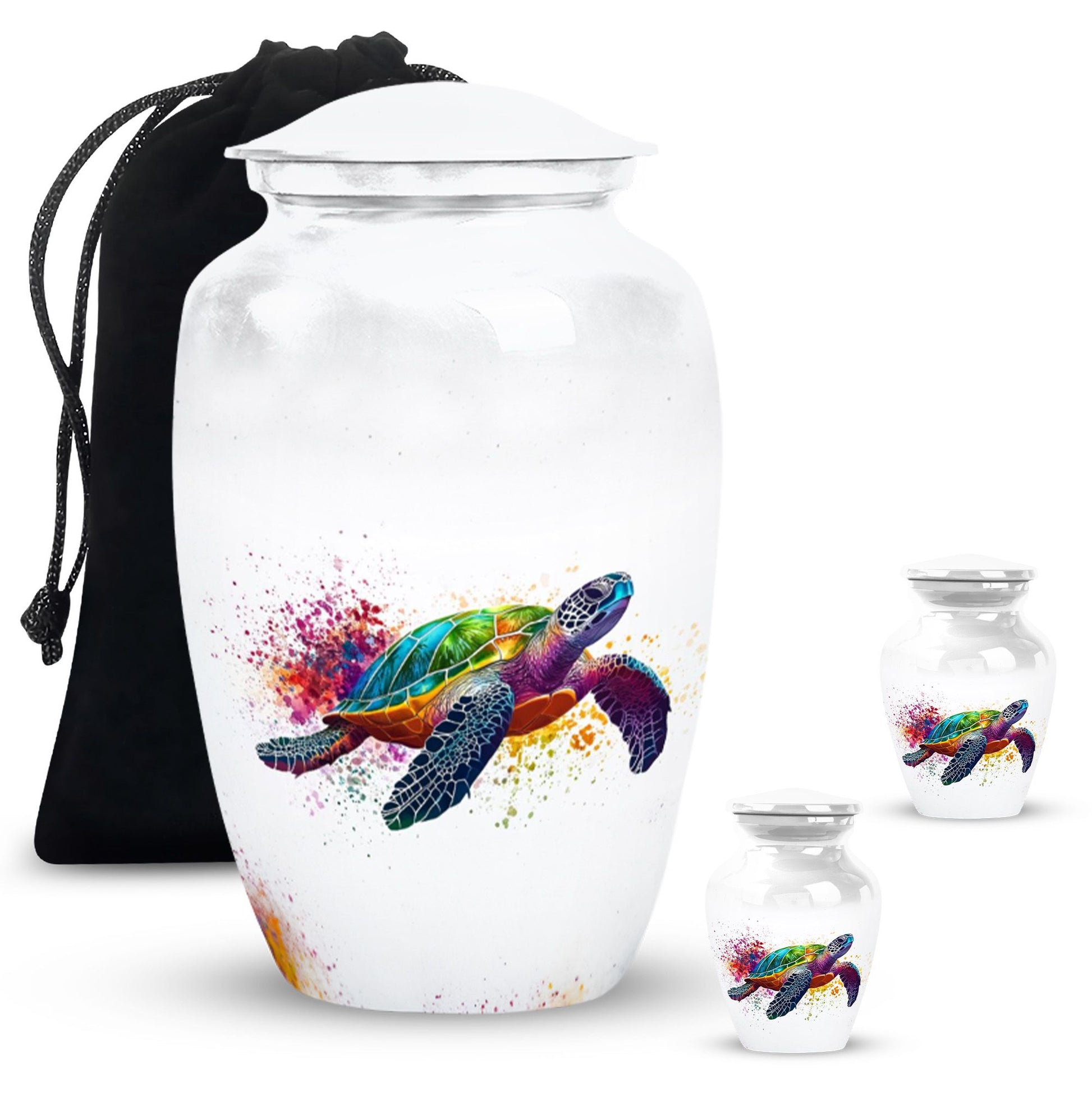 Tortoise Theme Large Urn With 2 Keepsake Urn