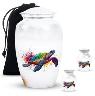Tortoise Theme Large Urn With 2 Keepsake Urn