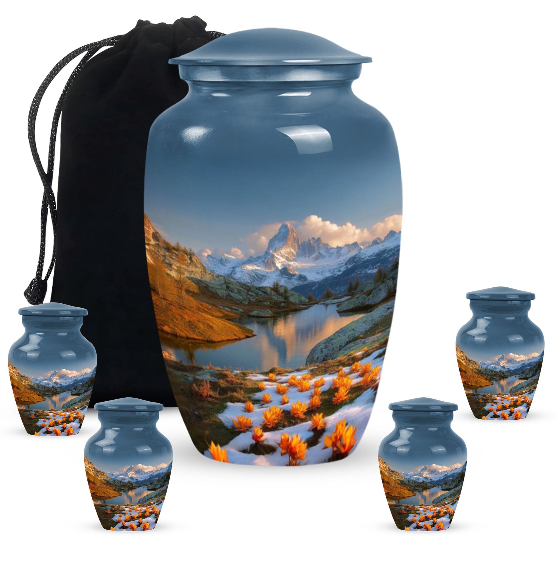 Nature Theme Large Urn With 4 Keepsake Urn