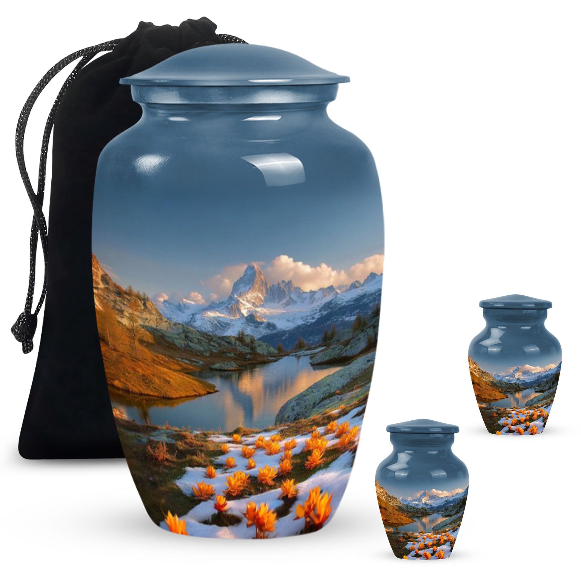 Nature Theme Large Urn With 2 Keepsake Urn