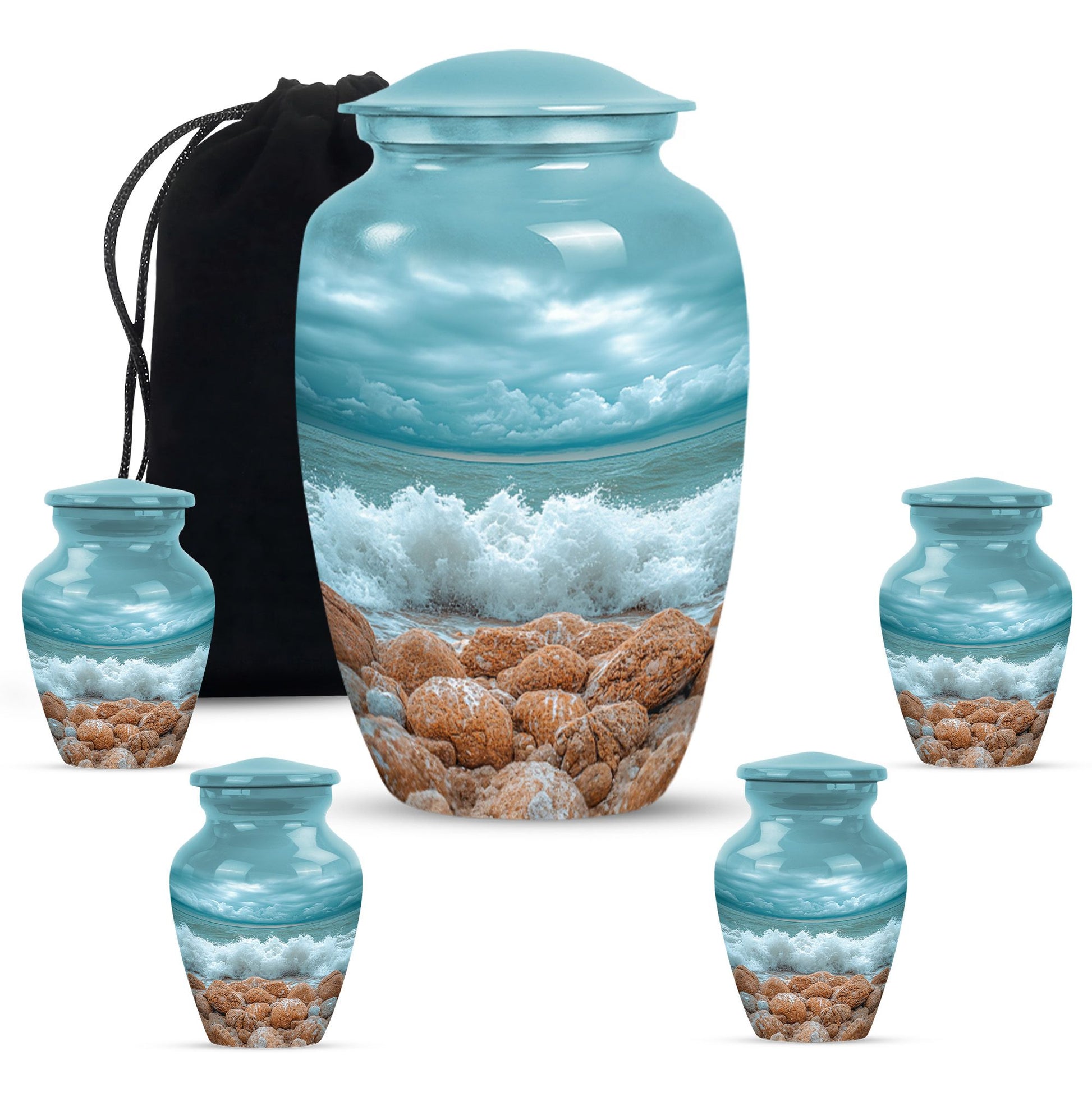 Sea Theme Large Urn With 4 Keepsake Urn