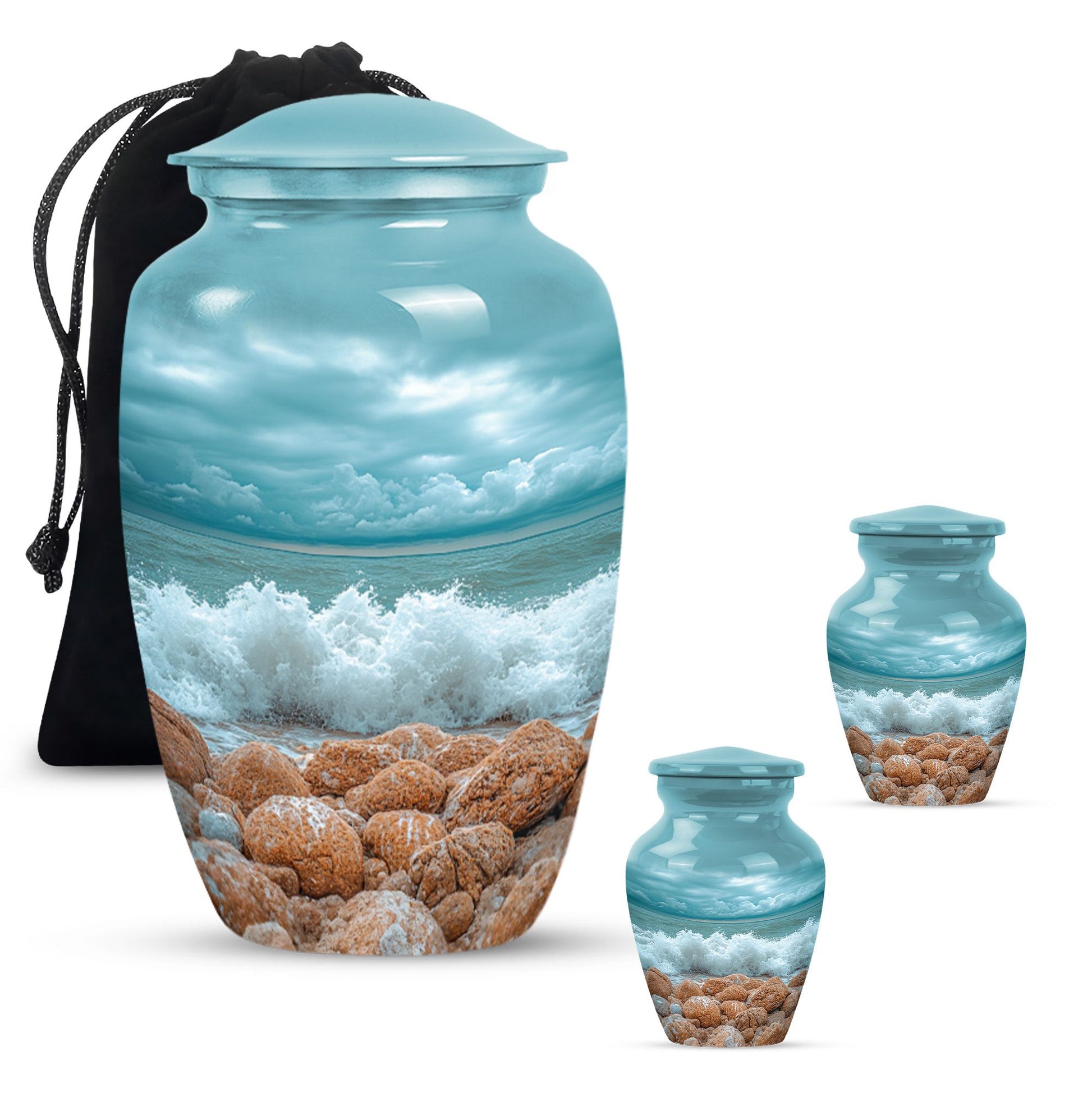 Sea Theme Large Urn With 2 Keepsake Urn
