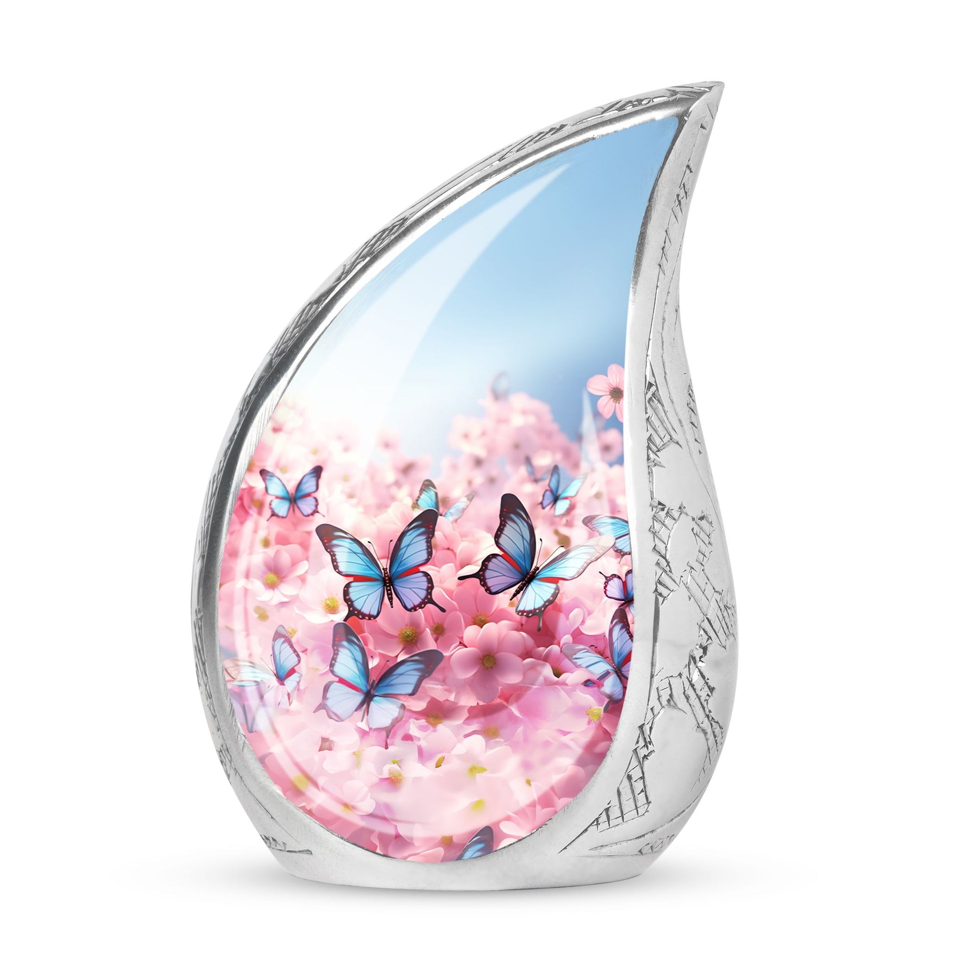 Blue Butterfly Meadow- Butterfly Urn Teardrop Shape Urn For Ashes