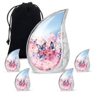 Blue Butterfly Meadow- Butterfly Urn Teardrop Shape Urn For Ashes
