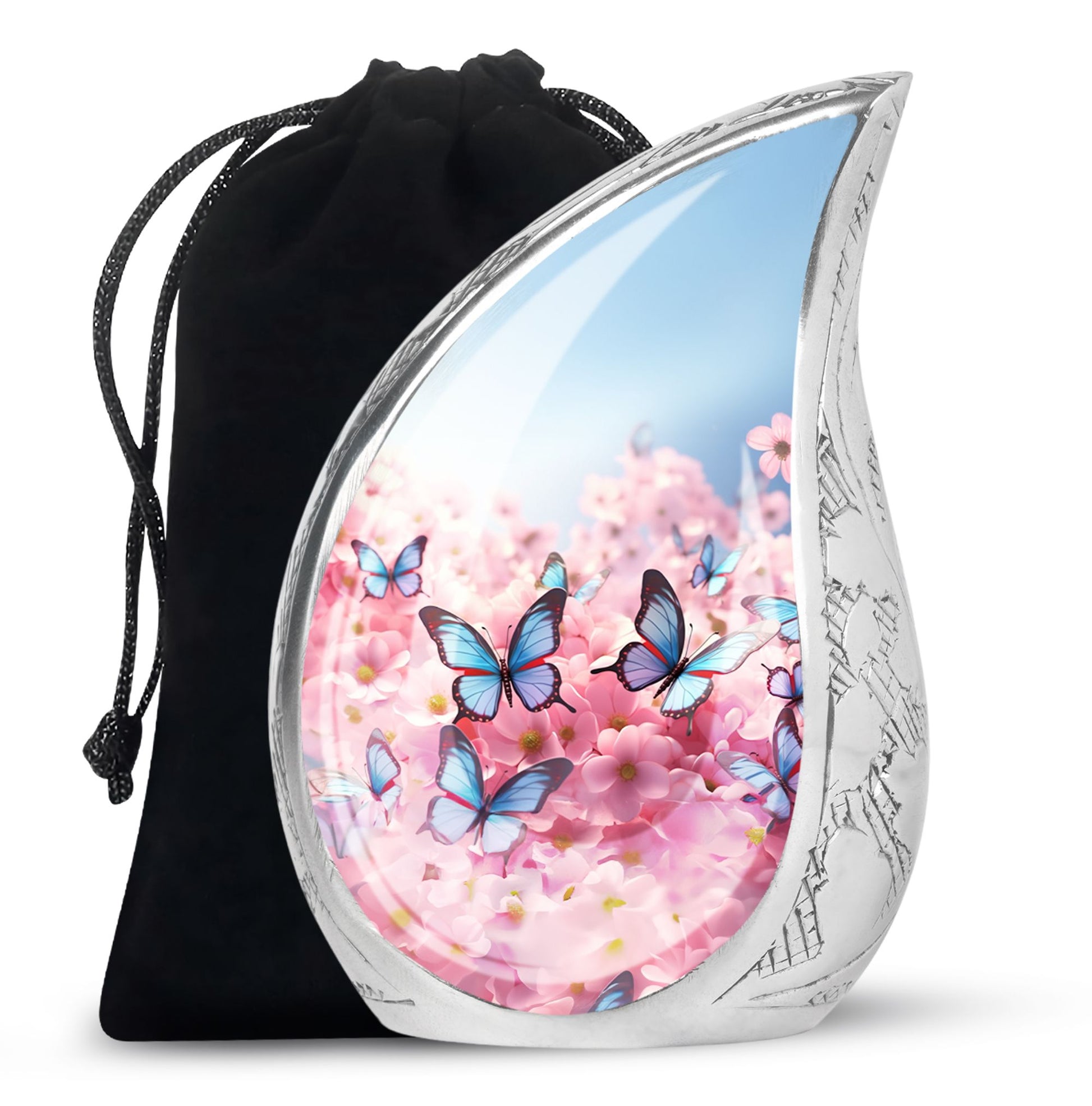 Blue Butterfly Meadow- Butterfly Urn Teardrop Shape Urn For Ashes