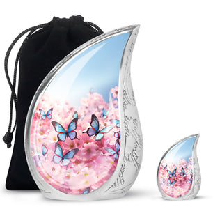 Blue Butterfly Meadow- Butterfly Urn Teardrop Shape Urn For Ashes