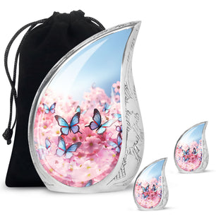 Blue Butterfly Meadow- Butterfly Urn Teardrop Shape Urn For Ashes