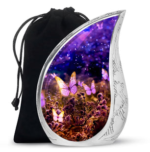 Pink Butterfly Meadow - Butterfly Urn Teardrop Cremation Urn For Ashes