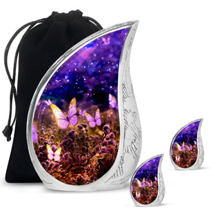 Pink Butterfly Meadow - Butterfly Urn Teardrop Cremation Urn For Ashes