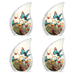 Butterflies Fly In A Meadow Teardrop Cremation Urn For Ashes