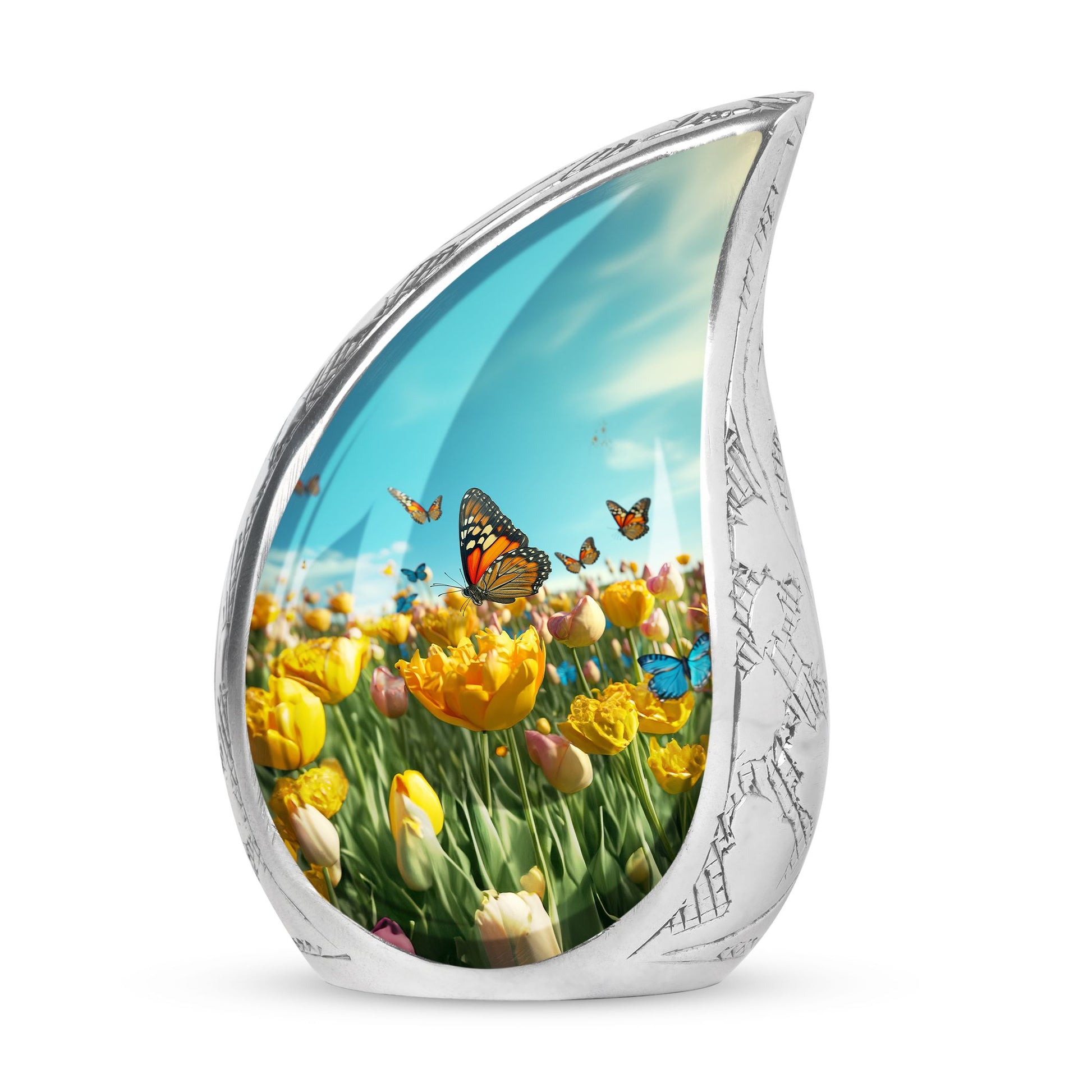 Butterflies Fly In A Meadow Large Teardrop Urn For Ashes