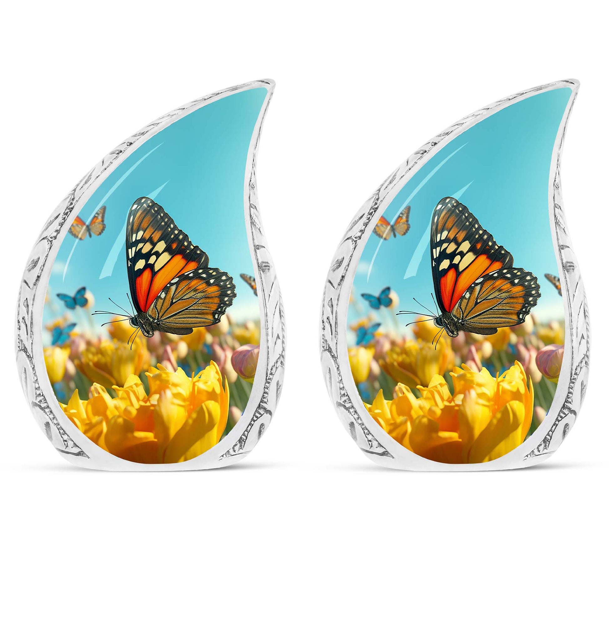 Butterflies Fly In A Meadow Large Teardrop Urn For Ashes