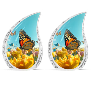 Butterflies Fly In A Meadow Large Teardrop Urn For Ashes