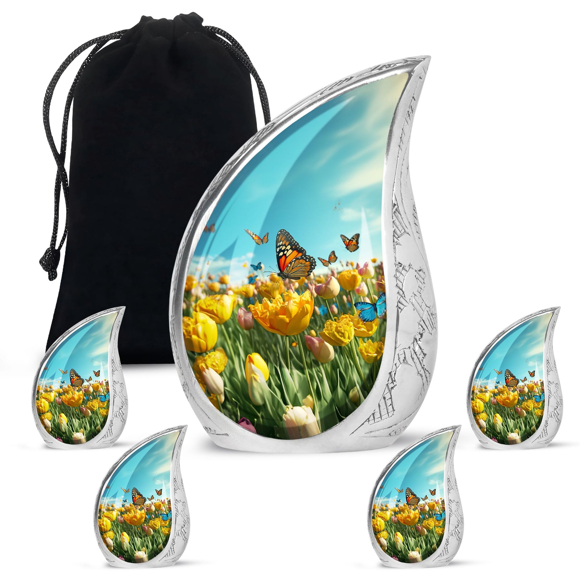Butterflies Fly In A Meadow Large Teardrop Urn For Ashes
