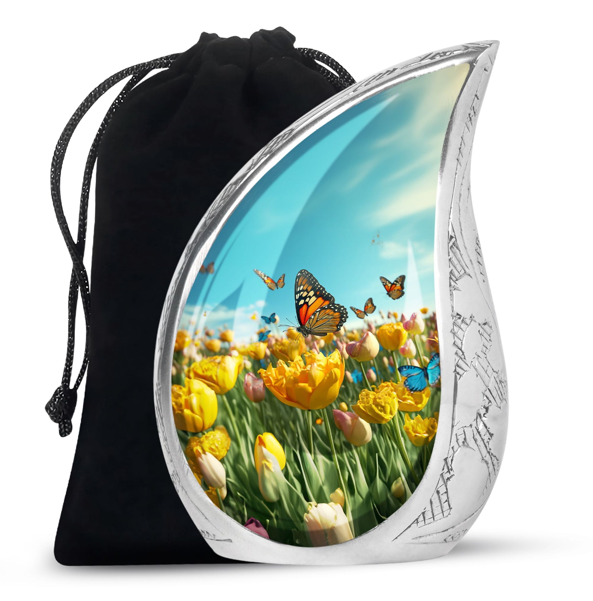 Butterflies Fly In A Meadow Large Teardrop Urn For Ashes