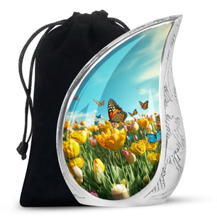 Butterflies Fly In A Meadow Large Teardrop Urn For Ashes