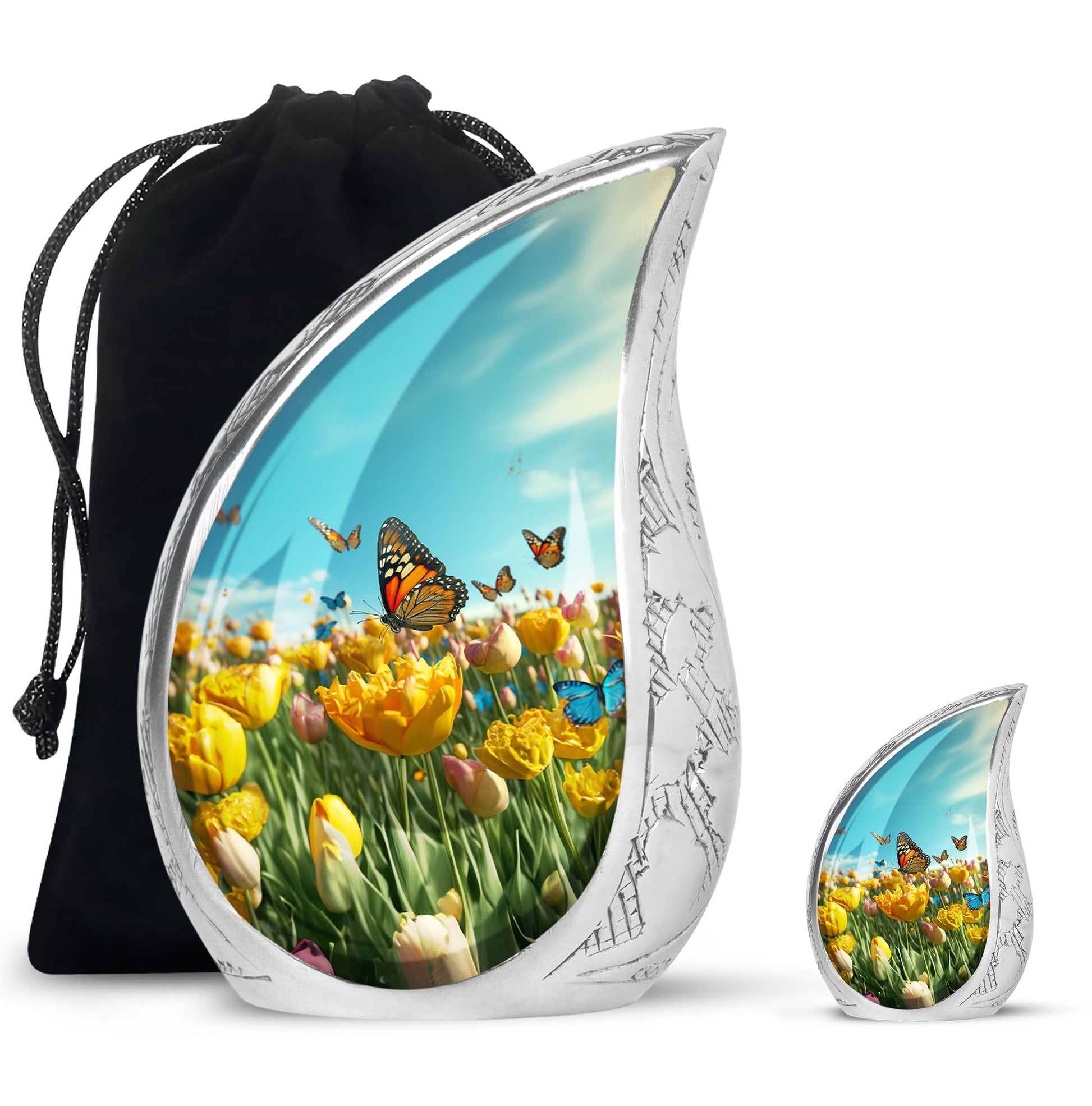 Butterflies Fly In A Meadow Large Teardrop Urn For Ashes