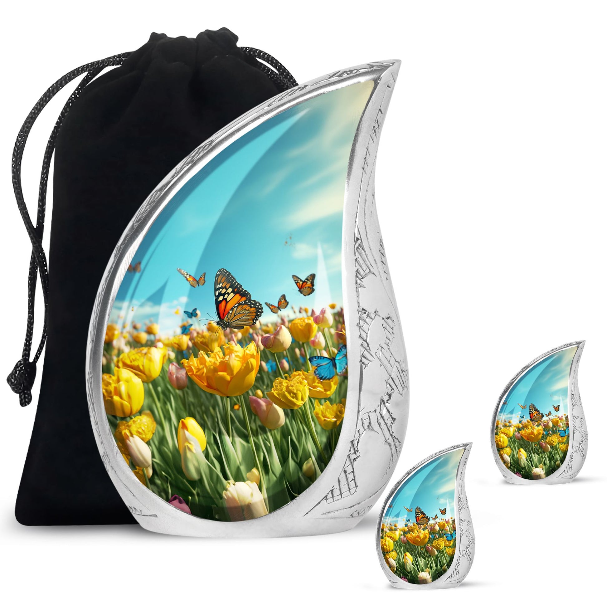 Butterflies Fly In A Meadow Large Teardrop Urn For Ashes