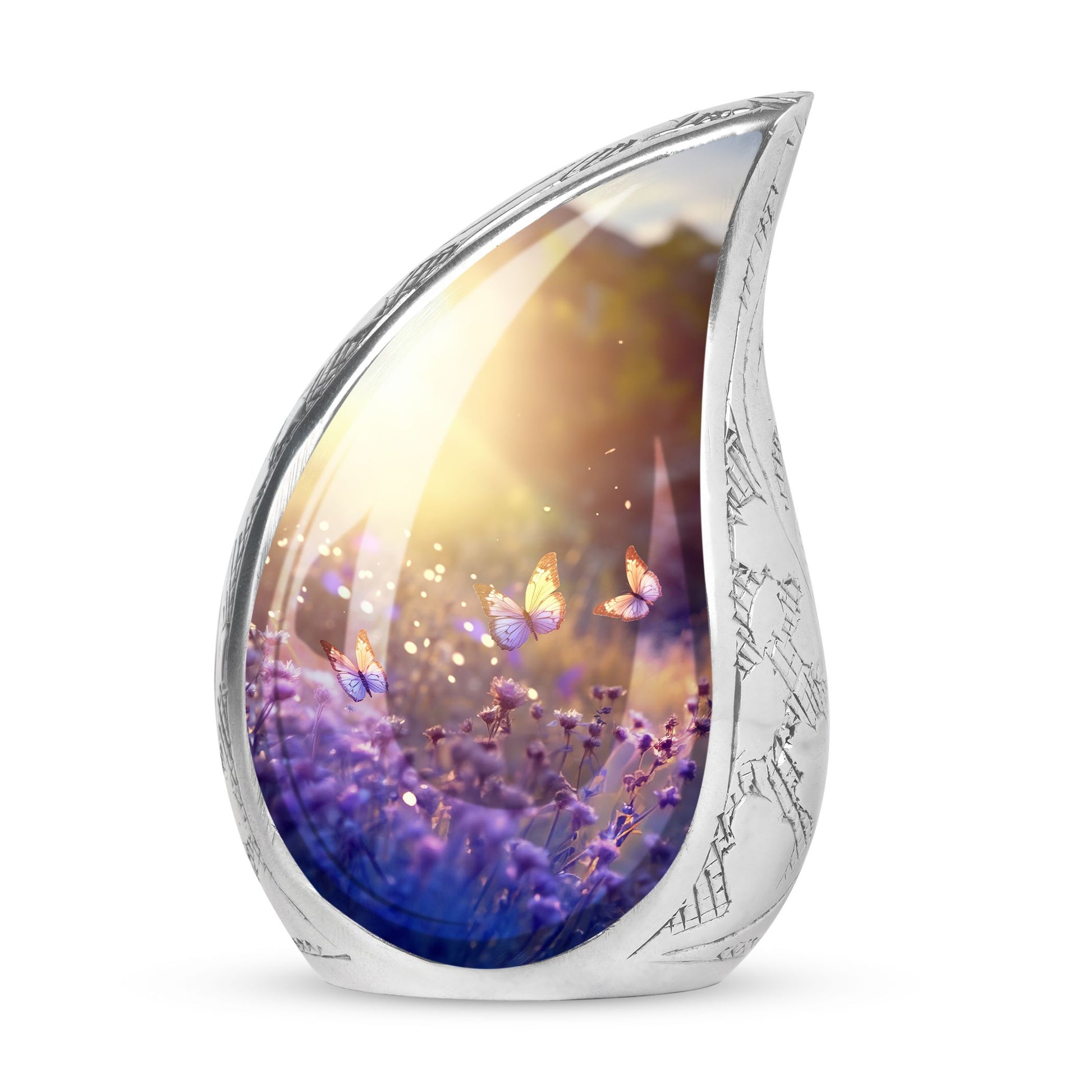 Butterflies Fly In A Sunset Meadow Teardrop Cremation Urn For Ashes