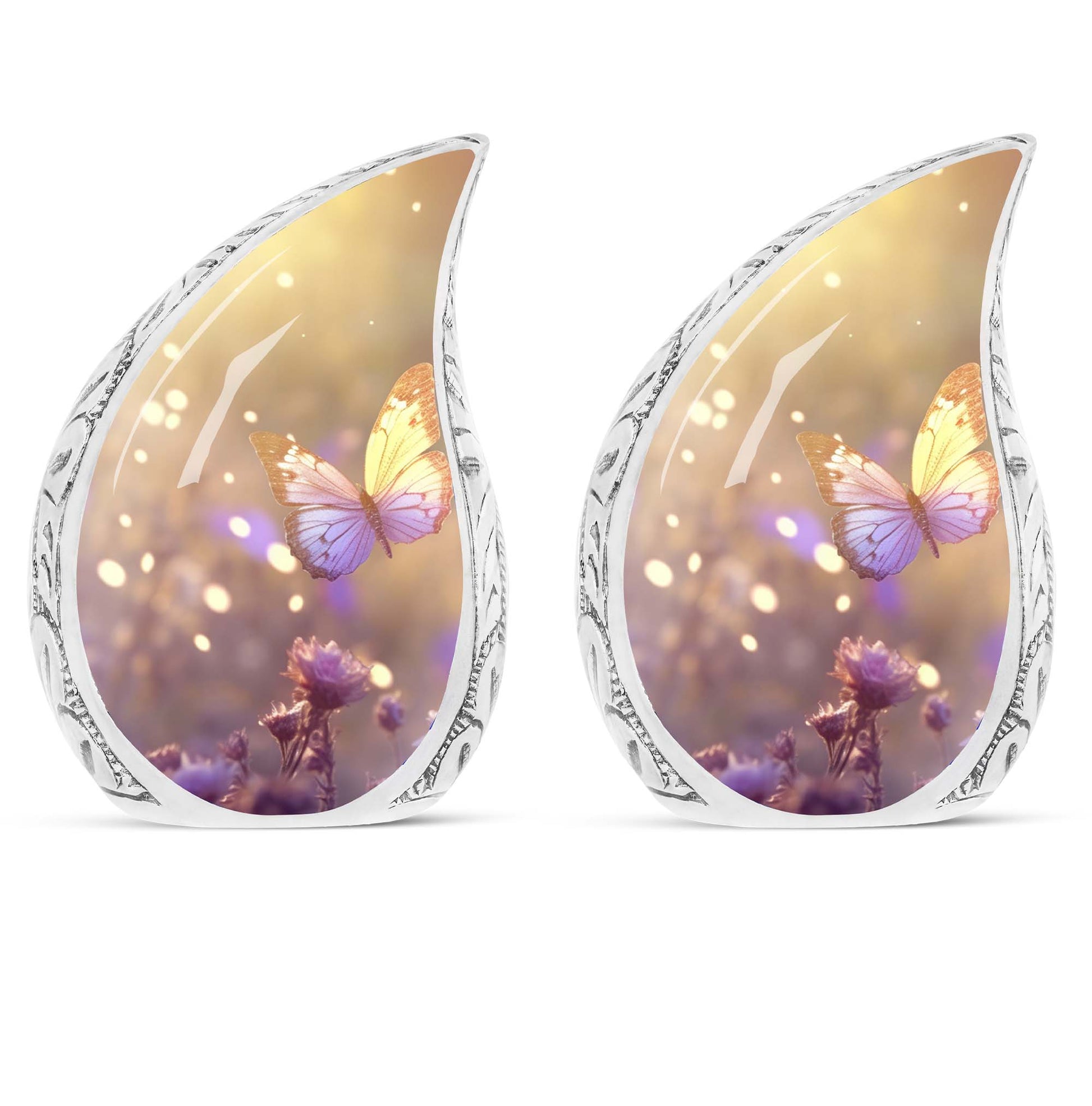 Butterflies Fly In A Sunset Meadow Teardrop Cremation Urn For Ashes