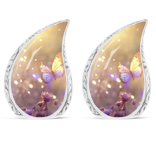 Butterflies Fly In A Sunset Meadow Teardrop Cremation Urn For Ashes