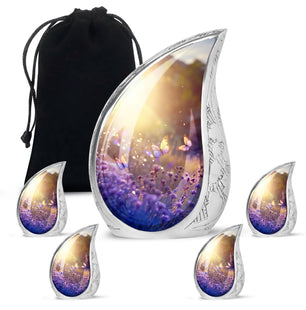 Butterflies Fly In A Sunset Meadow Teardrop Cremation Urn For Ashes